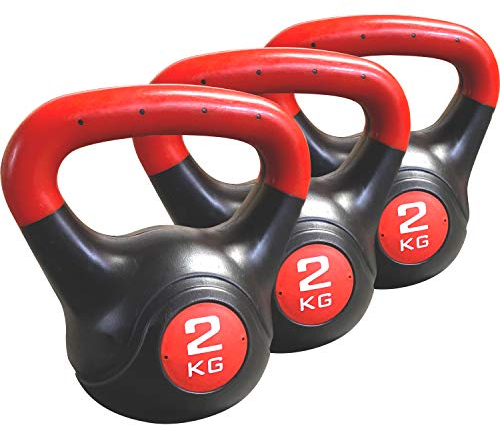 BodyRip 2KG Vinyl Kettlebell 3PC | Red-Black, Vinyl Coated, Easy Grip Handles, Ergonomic | Gym Equipment, Fitness, Gymnastics, Exercise, Workout, Cardio | Weights for Men and Women