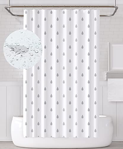 YOUNG DA - Duschvorhang Textil Weiß Grau Regentropfen, Anti-Schimmel Duschvorhang für Badezimmer, Waschbare, Wasserdichter mit 12 Duschvorhängeringen, 180x180 cm