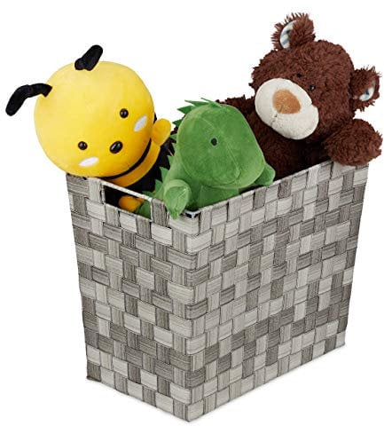 Relaxdays Aufbewahrungskorb, geflochten, hoch, mit Griffen, Korb Badezimmer, Kunststoff, HBT: 30 x 36 x 23 cm, grau