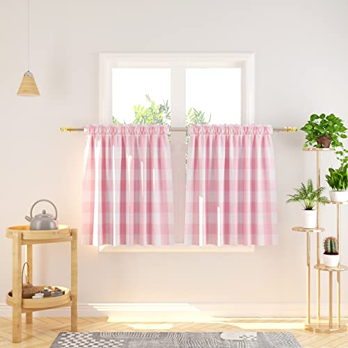 Natus Weaver Lot de 2 Rideaux Brise-bise avec Passe-Tringle, pour Cuisine, Salle de Bains, Longueur 76,2 cm, Motif Carreaux Buffalo, Rose et Blanc