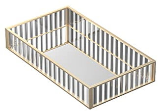 HARLIANGXY Plateau cosmétique doré – Plateau miroir en verre – Plateau vintage – Petit plateau en métal – Plateau décoratif – Boîte de rangement – Bijoux / maquillage – 20 x 14 x 3,5 cm