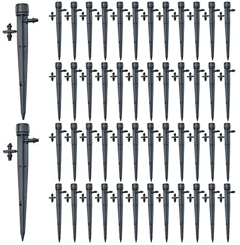 DLBX Gocciolatori Regolabili a 360 Gradi con connettore spinato per Tubo da 4/7 mm Flusso d'Acqua paletti Sistema di gocciolamento emettitore Goccia Confezione (50 Pezzi, Nero)