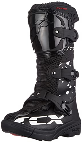 TCX - Comp Kid, Stivali da Motocross Bambino, Tomaia in Microfibra, Chiusura con 3 Fibbie in Poliuretano con Regolazione Micrometrica e Velcro, Nero/Bianco