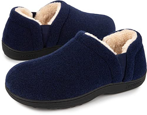 LongBay Herren Hausschuhe Winter Warme Memory Foam für drinnen und draußen mit rutschfester Sohle