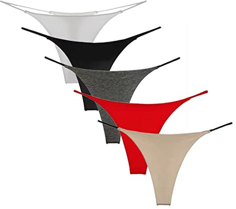 KOEMCY 5 Pièces String pour Femme G String Culottes Coton sans Couture Sexy T-Back Slips Taille Basse Thong Bikini (S)