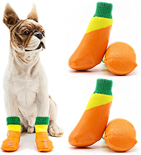 Avaner 4 Stücke Hundeschuhe Hundesocken mit Weiche Gummi wasserdichte Schmutzabweisende Outdoor Sportschuhe rutschfeste Pfotenschutz Socken Antirutschsocken für kleine Hunde Haustiere Gelb