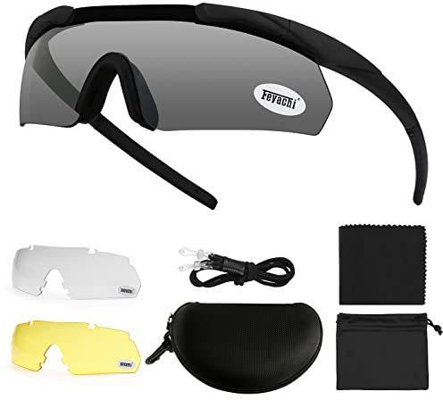 Feyachi Safety Glasses, Tactical Shooting Glasses with 3 Interchangeable Lens, Safety Sunglasses, Clear Cycling Glasses, Eye Protection Impact Resistant for Work, Hunting, Fishing, Cycling