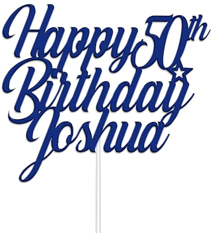 Personalised Happy Birthday Acrylic Cake Topper by KreateSquare | Custom Colour Any Name & Any Age Acrylic Cake Decoration | Acrylic Cake Topper (Navy Blue)