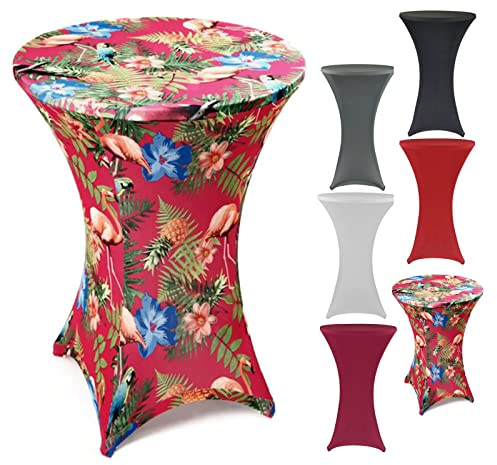 heimtexland ® Stehtischhusse Event Dekoration Stretch Husse Stehtisch Bistrotisch Outdoor Tischdeko Garten Party Typ843 Tropical 80 cm
