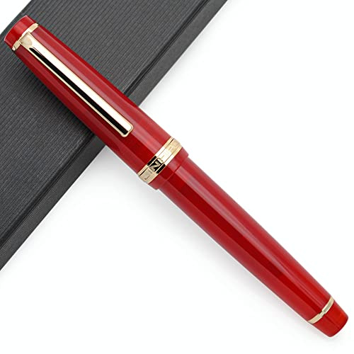 JINHAO 82 Acryl Füllfederhalter mit Iridium Feder (Feine Feder, Transparent Palace Museum Rot mit Gold Clip)