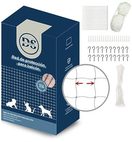 DALARES Red para Gatos | 8x3m | 2cm Agujero Malla Nailon Transparente | Red de Protección Gatos en Terrazas, Balcones y Ventanas | Red de Seguridad Anticaída | Incluido Accesorios Gatos Instalación