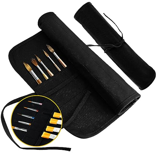 Skytowards Porte-pinceaux à peinture en toile enroulable – Sac avec 22 compartiments pour pinceaux à huile et artiste (Noir)