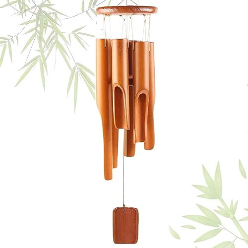 DONGDA Bambus Windspiel, 6 Rohre Windspiel Holz Draußen Glockenspiel Garten Windspiele für Draußen Hängend Holz, Klangspiel für Draußen Wind Chimes inkl. S-Haken, Gedenk-Geschenke (Holzfarbe)