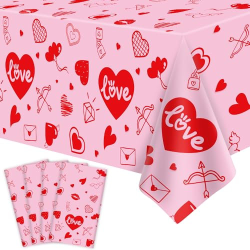 4 Stück Valentinstag Tischdecke Valentine Liebe Herz Tischdecke Valentinstag Party Dekoration Liebe Herz Tischdecke Hochzeit Jahrestag Geburtstag Dekor 86 x 51 Zoll