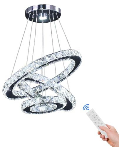 Dixun Lampadario dimmerabile LED, Plafoniera moderna, 3 Anelli, Regolabile, Lampada a sospensione in acciaio inossidabile, Lampadario per camera da letto, Soggiorno