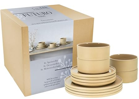 CreaTable, 21524, Serie Futuro, 12-teiliges Geschirrset für 4 Personen, Teller Set aus Steinzeug, spülmaschinen- und mikrowellengeeignet, Made in Europe