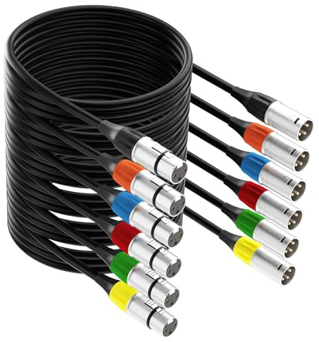Tisino XLR Male to Female Microphone Cable, 6-Pack/1m | Multi-Colored XLR to XLR Microphone Cable 6-Pack, Balanced Male to Female Mic Lead for Studio, Mixer, Podcast