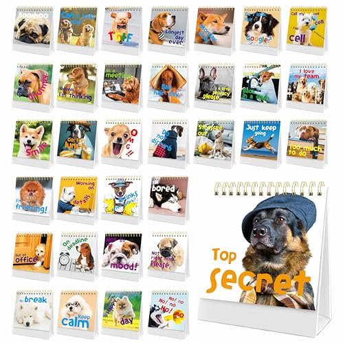 40 Pages Funny Desk Sign, 34 Different Fun and Flip-Over Messages plus 6 Erasable Blank Pages, Funny Desktop Flip Book for Office Gifts Desk Accessories (Dog Design)