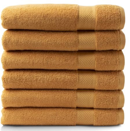 DoubleDry Große Handtücher Set 6-70 X 140cm, Flauschige Badehandtücher, Duschhandtücher aus 100% Baumwolle (Oeko-TEX MIG Certified)- 500 g/m², Große Handtücher für Bad und Dusche - Ochergelb