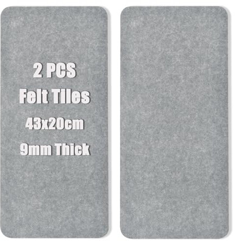 Grey Felt Pin Board Cork Board Large Bulletin Boards Tiles, Self-Adhesive Felt Tiles Notice Boards for Walls, Vision Board for Bedrooms, Office, School, Photos, Notes, 43x20 cm, 2Pcs, UK