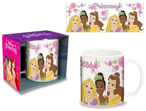 Tazza Principesse Disney in Ceramica per Bambini, Tazza Bicchiere Mug per Bevande Calde Fredde, Tazza Colazione per Bambini,Confezione Regalo per Bambine 350ml 3-6 Anni