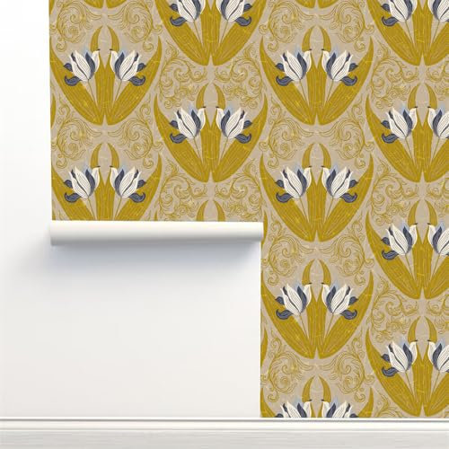 Selbstklebende Tapete Senf Gelbe Blume Strukturtapete Wandtattoo Schlafzimmer Tapete Selbstklebend Vliestapete Wallpaper for Living Room Tapeten Leicht zu Entfernen Wandschutzfolie 38.6x100.6cm