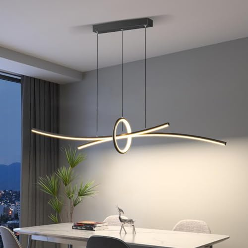 Aleaty 110CM LED Pendelleuchte Moderne Esstisch Kronleuchter Dimmbare Deckenleuchte mit Fernbedienung Hängeleuchte Höhenverstellbar Pendellampe für Wohnzimmer Esstisch Esszimmer (Schwarz)
