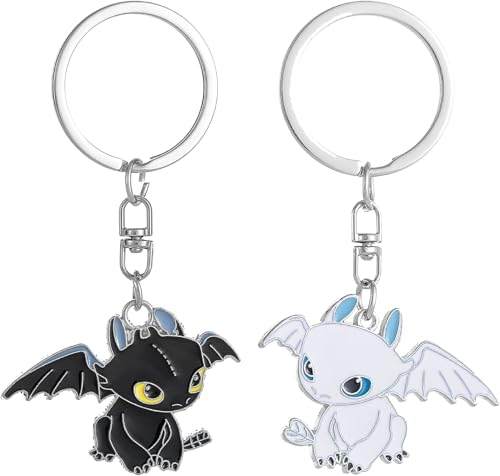 CHDINLL Senidea Dragons Tohless Keychain Couple Cadeau Couple Cadeau Porte-clés Cadeau Porte-clés Mignon Cadeau pour la Saint Valentin, Noël, Mariage, Noir/blanc, 30mm