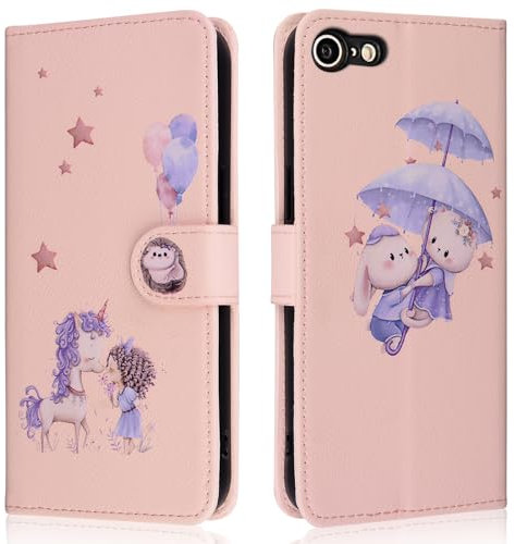 Butnyeoe for iPhone SE 2022/SE 2020 Phone Case,iPhone 8/7 Wallet Case,PU Leather Magnetic Book Flip Protective Cover with Card Holder,Cute Unicorn Pink