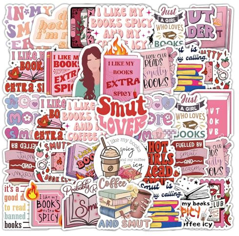 Rosa Lesen Aufkleber 50 Stück Wasserdicht Funny Cartoon Reading Stickers für Laptop Skateboard Scrapbook Gepäck Auto Fahrrad Telefon Gitarre,Vinyl Ästhetische Buch Sticker für Mädchen Erwachsene