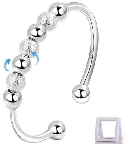 Generisch Anxiety Stress Ring Silber 925 Damen Angst Spinner Fidget Anti Stress Ring Frauen Ringe Beweglichen Perlen Schmuck Geschenke (7 Perlen)