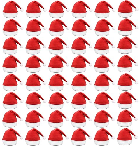 JKKLCC 48 Stück Weihnachtsmütze Mehrpack,Übergröße Nikolausmütze Erwachsene Nikolausmützen,Weihnachtsmützen,32x38cm Große Menge Nikolausmütze Set,Weihnachtsmütze Erwachsene,rot