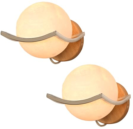 LIGKIN 2 Stück Wandleuchte Innen Kreative Design LED Wandlampe Holz Wandleuchte Kugel mit G9 Glühbirne Acryl Wandleuchten Deco für Schlafzimmer Treppe Flur
