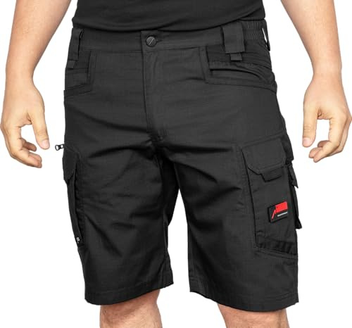 ACE Constructor Herren-Arbeitshose kurz - Männer-Arbeitshosen mit Cargo-Taschen & Stretch-Bund für den Sommer - Schwarz - 50
