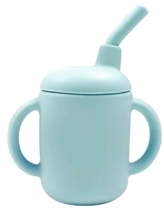 Gobelet d'apprentissage pour bébé avec paille, sans BPA, en silicone de qualité alimentaire, convient pour les bébés qui font leurs dents (1, bleu clair)