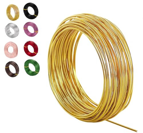 12 Gauge Aluminum Craft Wire, 2mm 100 Ft/30m Gold Bendable Metal for Floral Making, Sculpting, Jewelry, Binding, Flower Wreath Making, Xmas Wreath