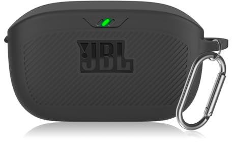Custodia protettiva in silicone compatibile con JBL Wave Buds/JBL Vibe Buds, custodia protettiva morbida antiurto custodia protettiva per casco con portachiavi (nero)