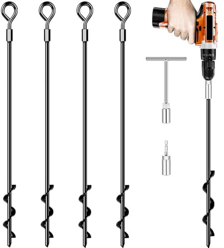 Ground Anchors 26“ Screw in Heavy Duty Ground Anchors,Tent Stakes for Camping Tent, Trampoline, Canopies, Carports, Sheds, Swing Sets, Black Anti-Rust Coating for High Wind (4 x 26“)