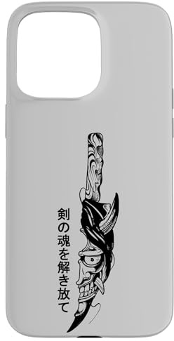 Cool Samurai Spirit, Japanese Kanji, Katana with Hannya Mask Case for iPhone 15 Pro Max