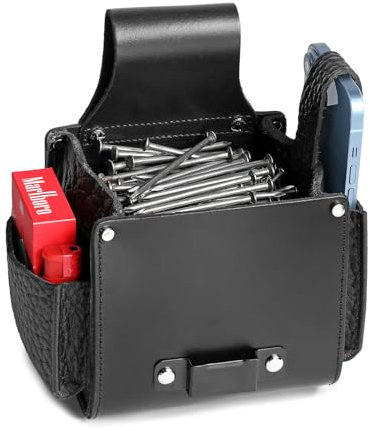 quipuda Echtes Leder Nageltasche für Zimmerer, Werkzeuggürtel Herren，Schraubentasche für Gürtel, Dachdecker Elektriker Werkzeugtasche (Schwarz)