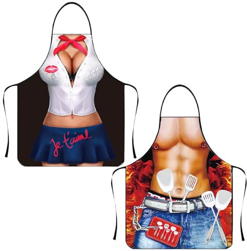 HENGBIRD 2 Stück Lustige Kochschürze, Grillschürze Küchenschürze für Paare,Schürze Sexy Geschenke für Mannherren und Damen Kreative für Männer Frauen Oktoberfest für Weihnachten BBQ Party Erwachsene