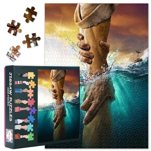 Christian 1000 Piece Jigsaw Puzzles for Adults Jesus Belief Painting Jigsaw Puzzle the Hand of God Puzzles for Challenging Family Activity Art Religious DIY Puzzle Decor Gifts