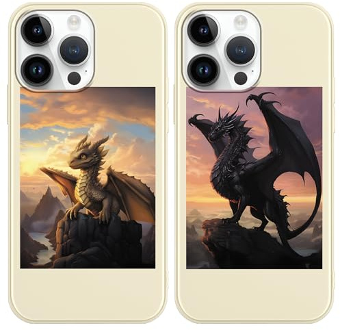 Yimctoie 2 Stück Handyhülle für iPhone 16 15 14 13 12 11 X XS XR 8 7 Plus Mini Pro Max SE Hülle,Coole Cartoon Drachen Anime Fourth Wing Manga Muster Silikon Weiche TPU Stoßfest Schutzhülle Case,Beige