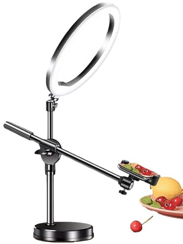 Aerial Ring Light - Adjustable Phone Holder | LED Lighting for Selfies, Videos, Online Education, Content Creators and Vlogging with Articulated Arm and Adjustable Brightness