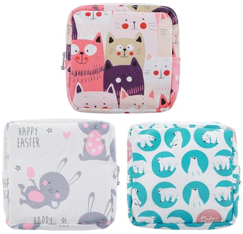 HJZHII 3 Stück Binden Aufbewahrung,Tampons Erste Periode Mädchen Set Tampon Aufbewahrung Damen Mini Tasche Aufbewahrungstasche mit Reißverschluss Damenbinde Täschchen Tragbar Tampontasche Organizer
