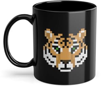 Tiger 02534C - Tazza da caffè con logo a 8 bit, motivo: gatto selvatico, con tigre siberiana, colore: Nero