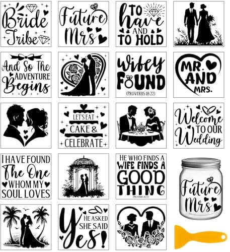GLOBLELAND 18 Blatt Hochzeits Text Rub On Sticker Hochzeit Paar 3.9x3.6 Zoll Transferaufkleber Herr und Frau Rub On Folie Aufkleber Aesthetic Für Möbel Glas Holz Fotoalbum DIY Aufkleberästhetik