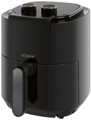 Bomann, Heißluftfritteuse 3,5 l schwarz FR6075HCB – gesundes Kochen ohne Öl, 60-Minuten-Timer, einstellbarer Thermostat, Überhitzungsschutz, Kaltgriff, antihaftbeschichteter Behälter, 1200 W
