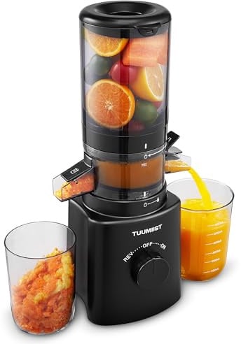 TUUMIIST Entsafter Slow Juicer 120MM, 0,8 L für ganze Früchte, Glanzschwarz