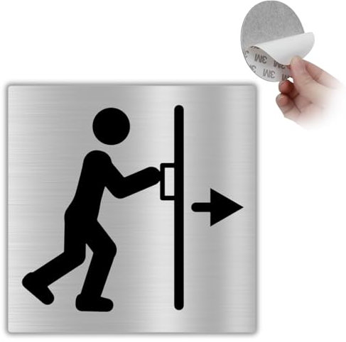 LEIASA | Cartello Adesivo Spingere Porta - 10x10 cm - Spessore 0,8 mm - Alluminio - Cartello Porta Spingere - Targa Ingresso - Cartello Adesivo 3M - (porta a spinta)